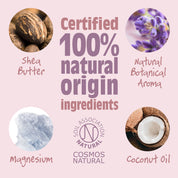 Salt of the Earth Lavender + Vanilla stick deodorant made with 100% natural ingredients, including shea butter, coconut oil, magnesium, and natural botanical aroma.