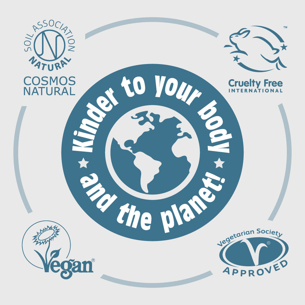 Salt of the Earth deodorant stick certified by COSMOS Natural, Cruelty-Free International, Vegan Society, and Vegetarian Society.