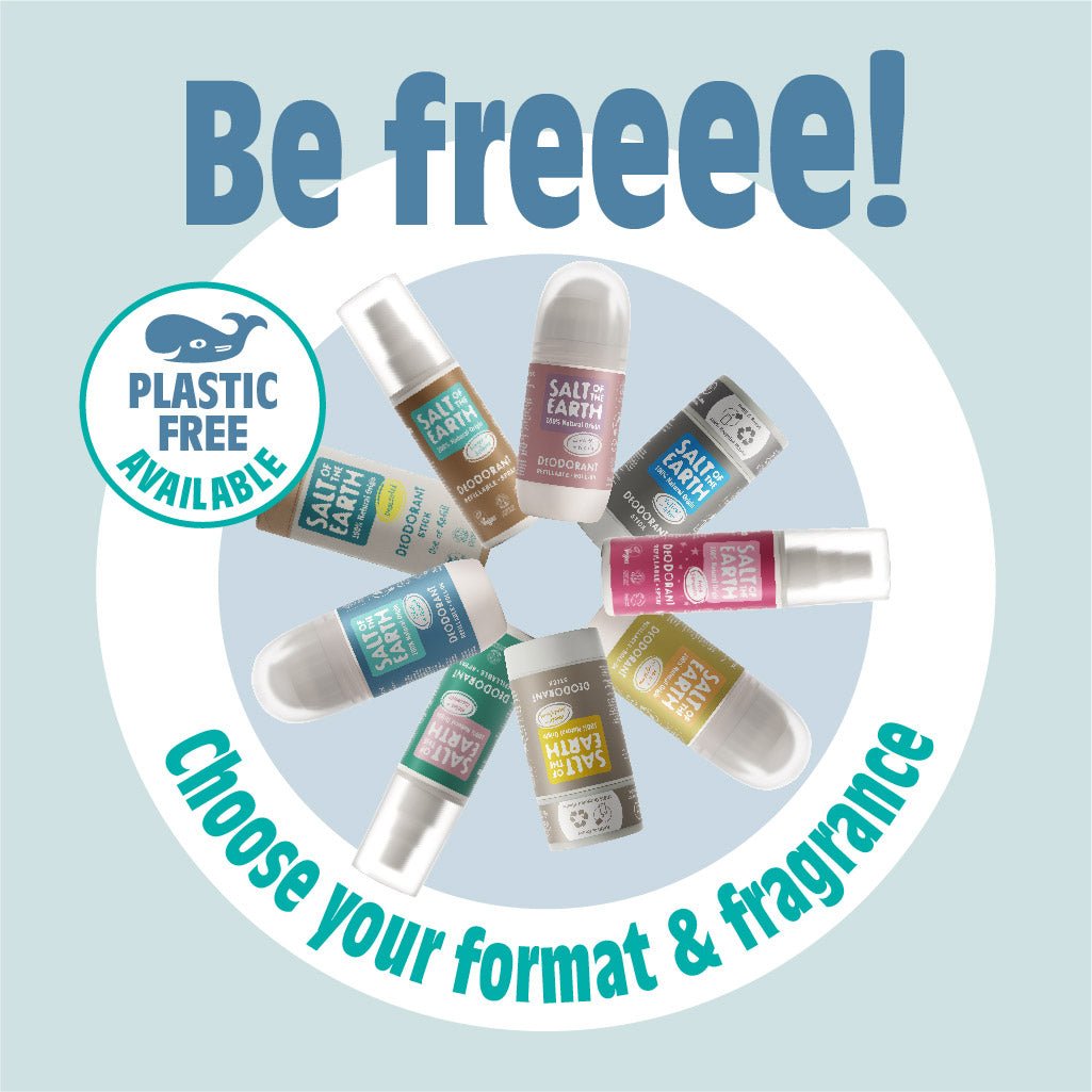 Be free! Choose your format and fragrance from Salt of the Earth’s plastic-free deodorant range